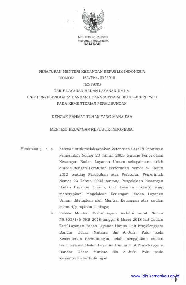 Peraturan Menteri Keuangan Nomor 163/PMK.05/2018