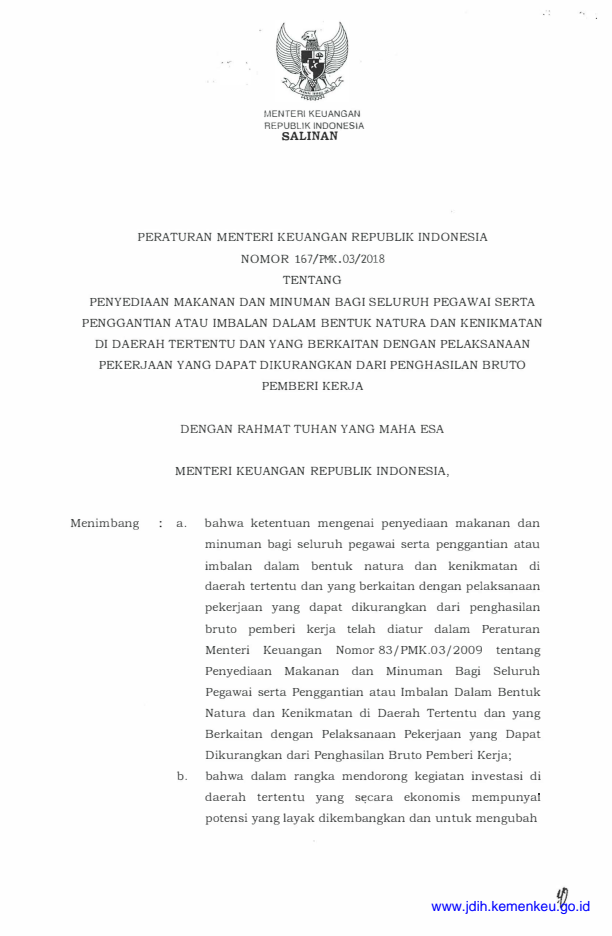 Peraturan Menteri Keuangan Nomor 167/PMK.03/2018