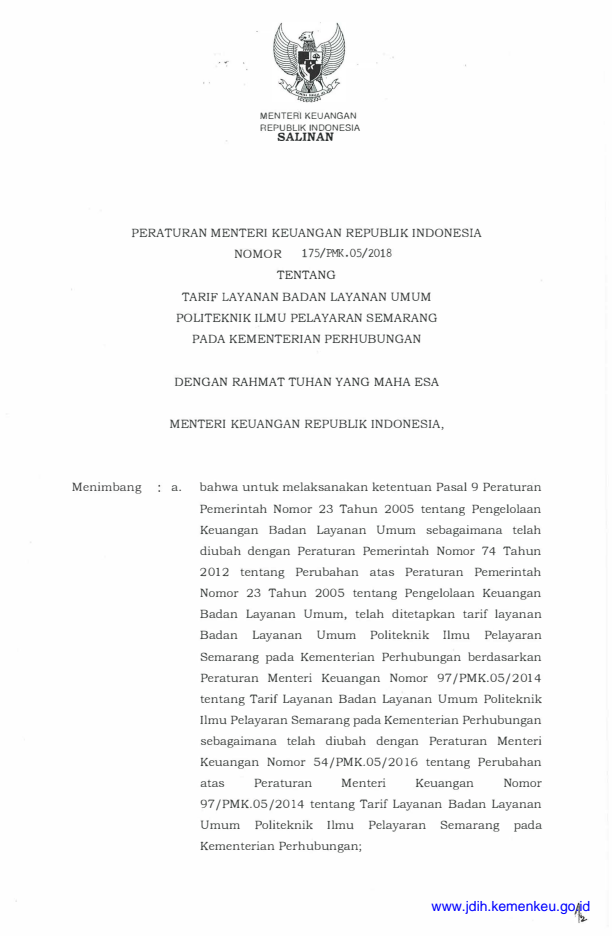 Peraturan Menteri Keuangan Nomor 175/PMK.05/2018