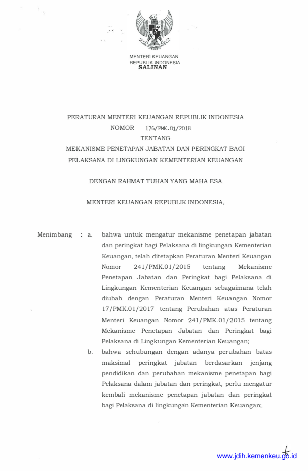 Peraturan Menteri Keuangan Nomor 176/PMK.01/2018