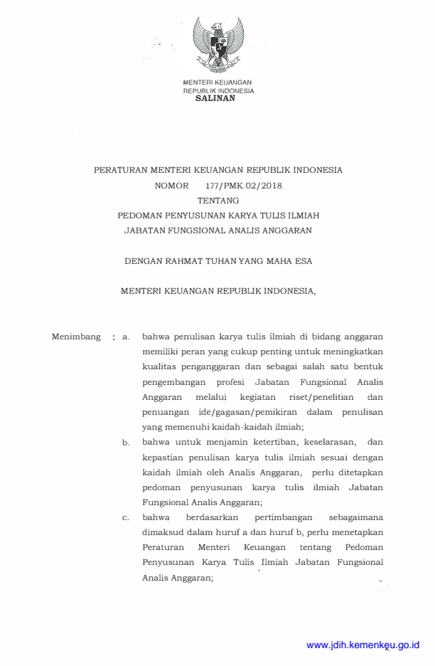 Peraturan Menteri Keuangan Nomor 177/PMK.02/2018