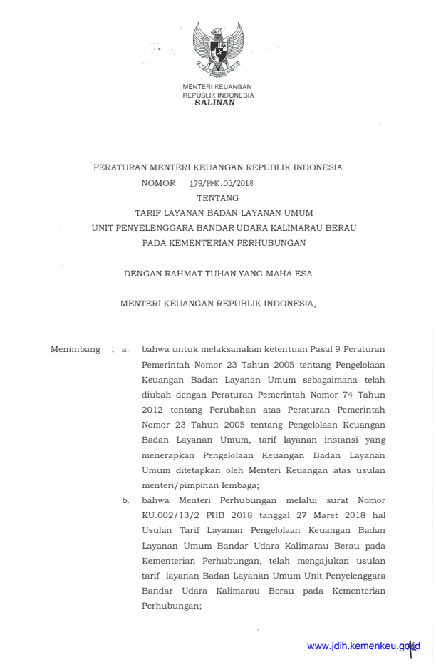 Peraturan Menteri Keuangan Nomor 179/PMK.05/2018