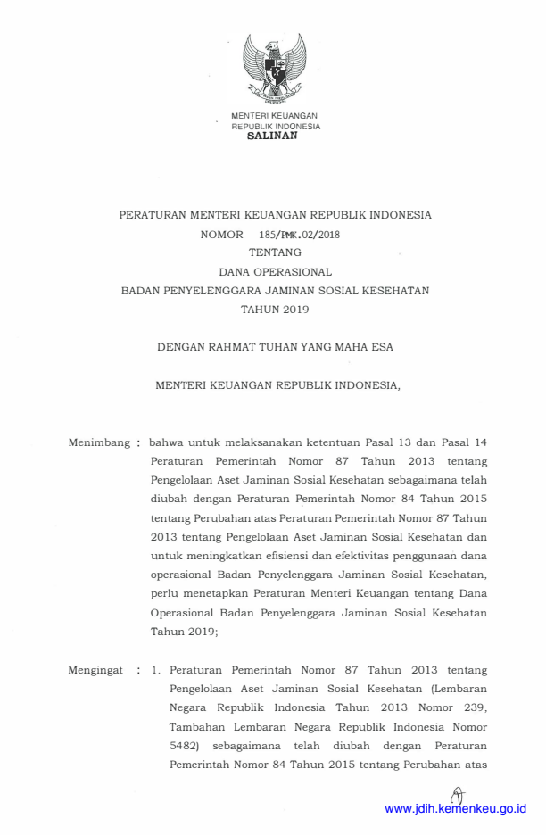 Peraturan Menteri Keuangan Nomor 185/PMK.02/2018