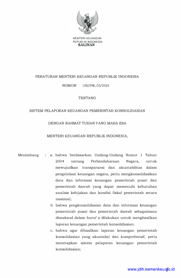 Peraturan Menteri Keuangan Nomor 188/PMK.05/2018