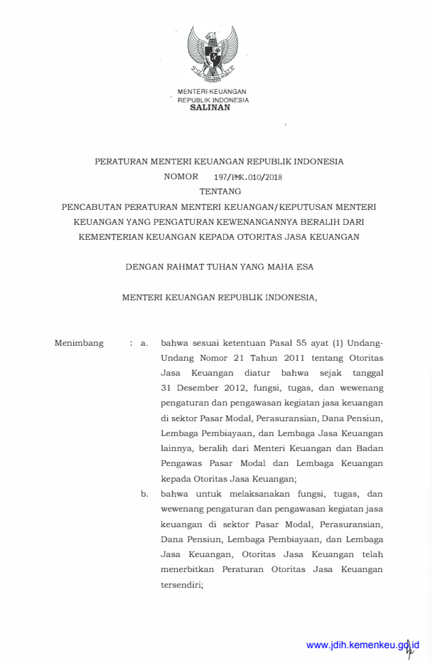 Peraturan Menteri Keuangan Nomor 197/PMK.010/2018