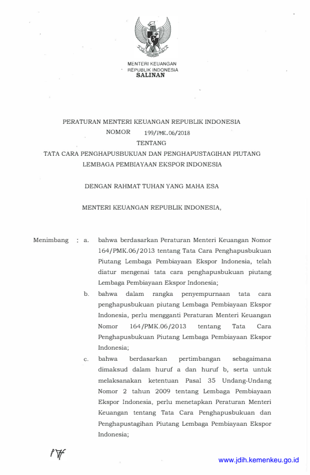 Peraturan Menteri Keuangan Nomor 199/PMK.06/2018