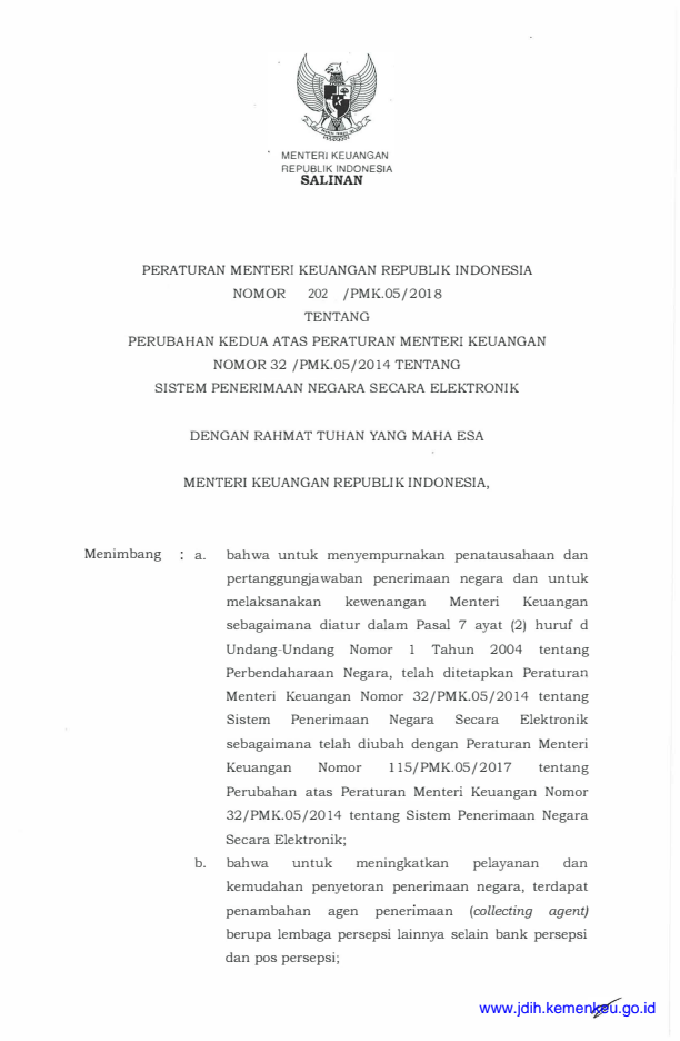 Peraturan Menteri Keuangan Nomor 202/PMK.05/2018