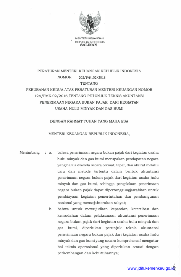 Peraturan Menteri Keuangan Nomor 203/PMK.02/2018