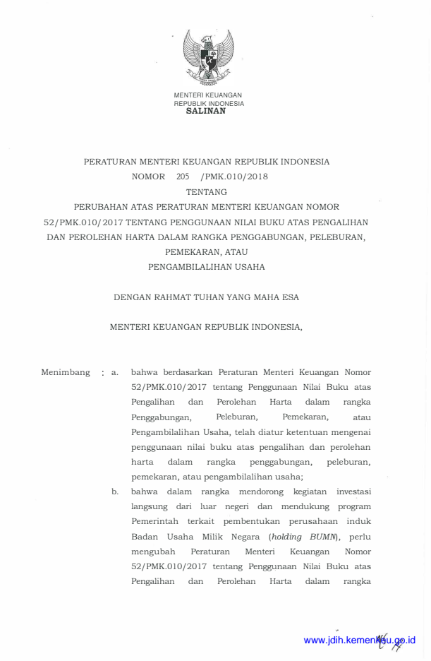 Peraturan Menteri Keuangan Nomor 205/PMK.010/2018