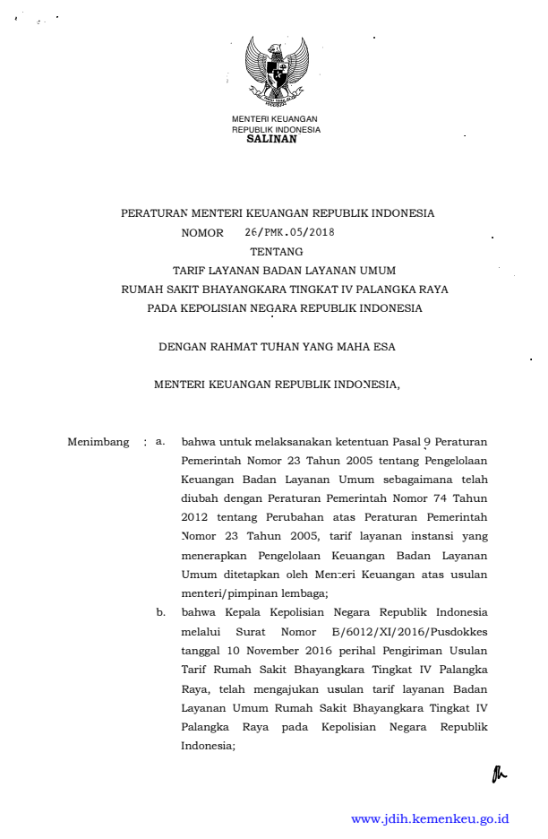 Peraturan Menteri Keuangan Nomor 26/PMK.05/2018