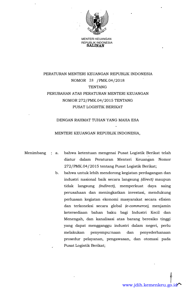 Peraturan Menteri Keuangan Nomor 28/PMK.04/2018