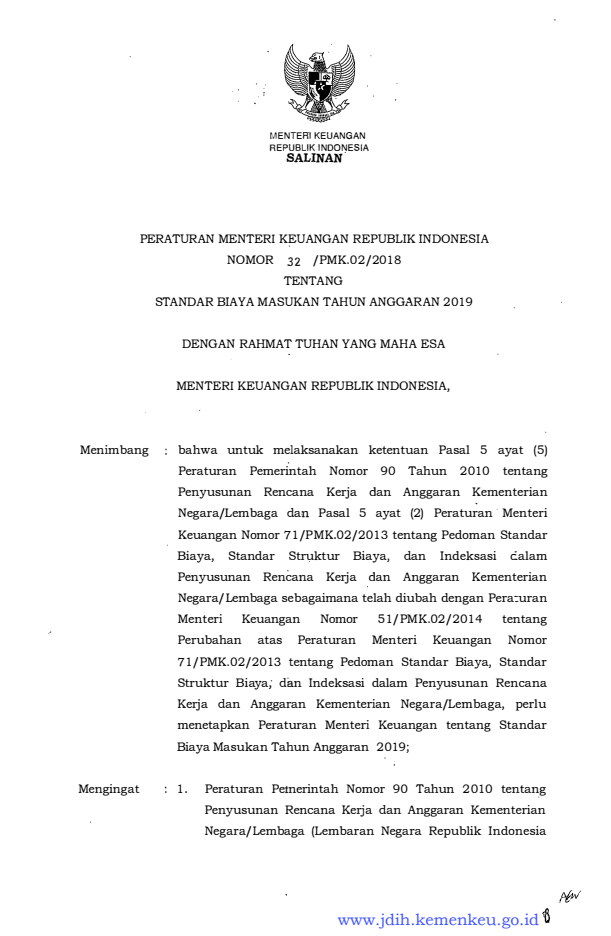 Peraturan Menteri Keuangan Nomor 32/PMK.02/2018