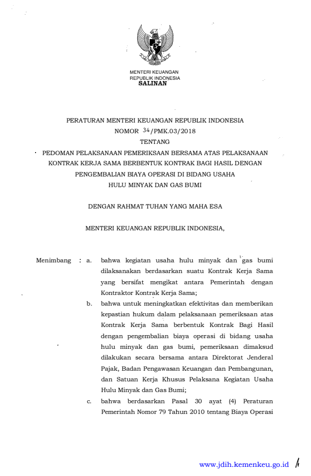 Peraturan Menteri Keuangan Nomor 34/PMK.03/2018