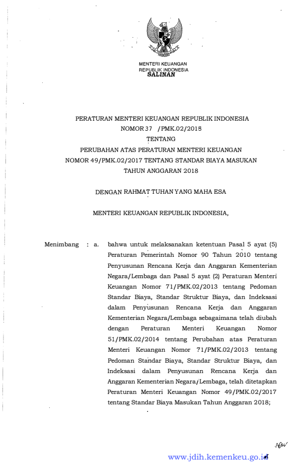 Peraturan Menteri Keuangan Nomor 37/PMK.02/2018