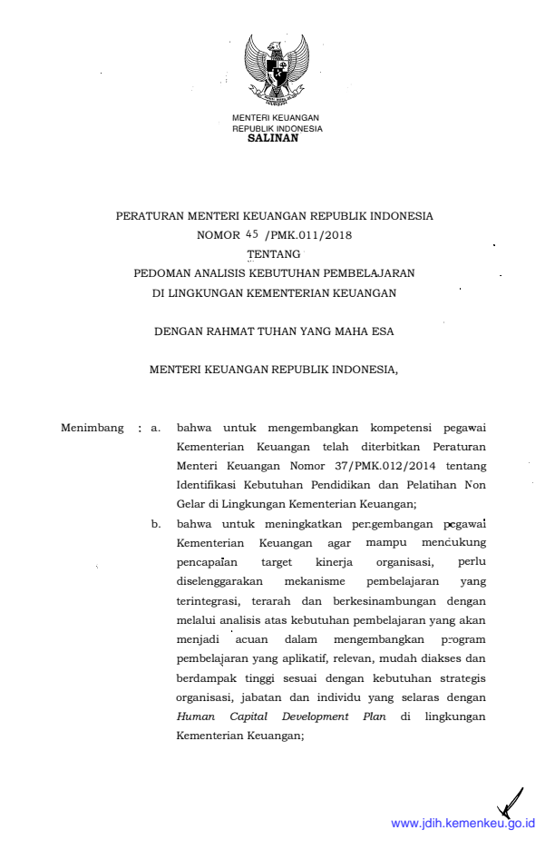 Peraturan Menteri Keuangan Nomor 45/PMK.011/2018