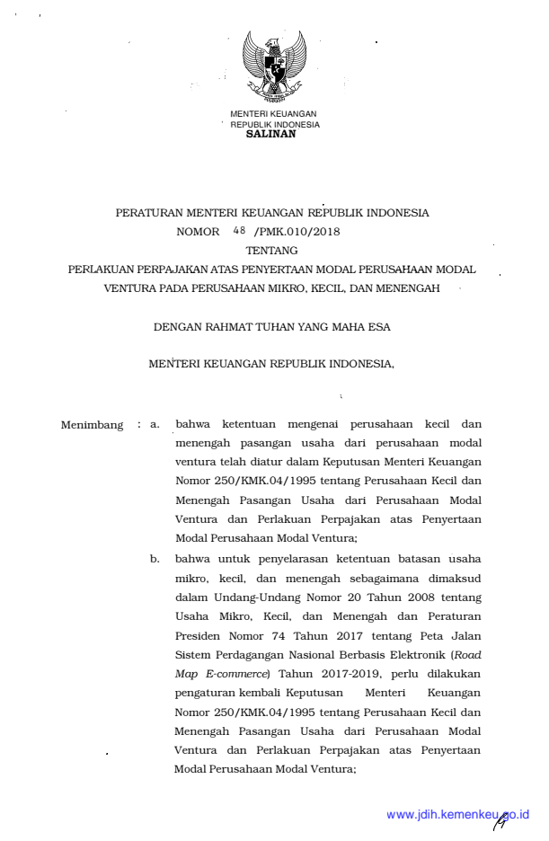 Peraturan Menteri Keuangan Nomor 48/PMK.010/2018