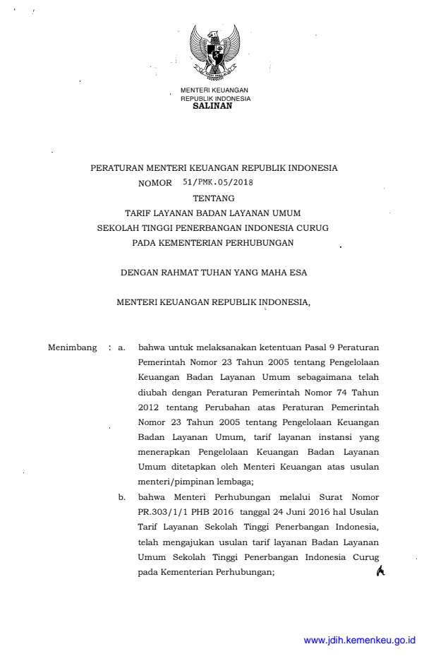 Peraturan Menteri Keuangan Nomor 51/PMK.05/2018