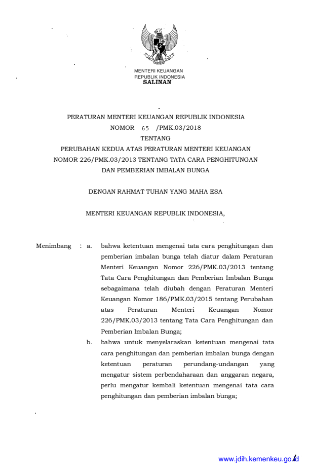 Peraturan Menteri Keuangan Nomor 65/PMK.03/2018