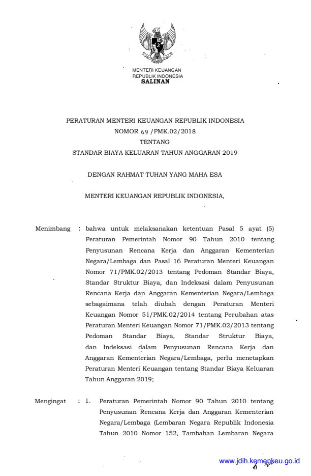 Peraturan Menteri Keuangan Nomor 69/PMK.02/2018