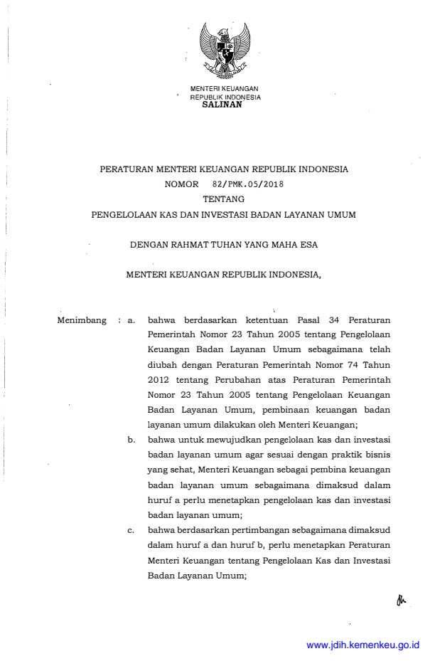 Peraturan Menteri Keuangan Nomor 82/PMK.05/2018