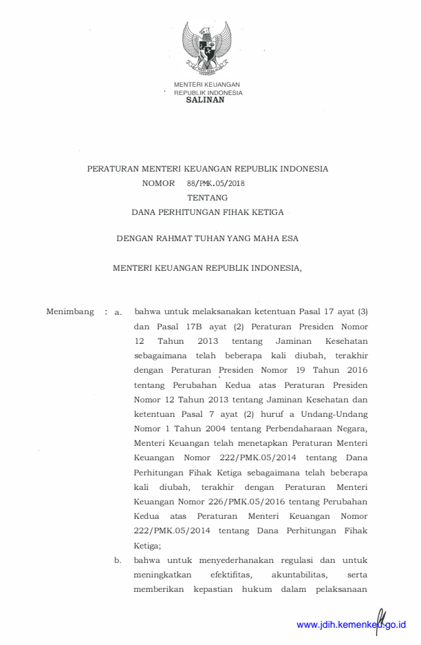 Peraturan Menteri Keuangan Nomor 88/PMK.05/2018