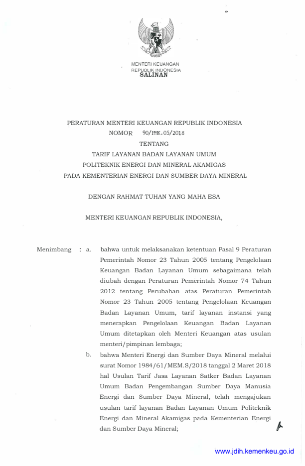 Peraturan Menteri Keuangan Nomor 90/PMK.05/2018