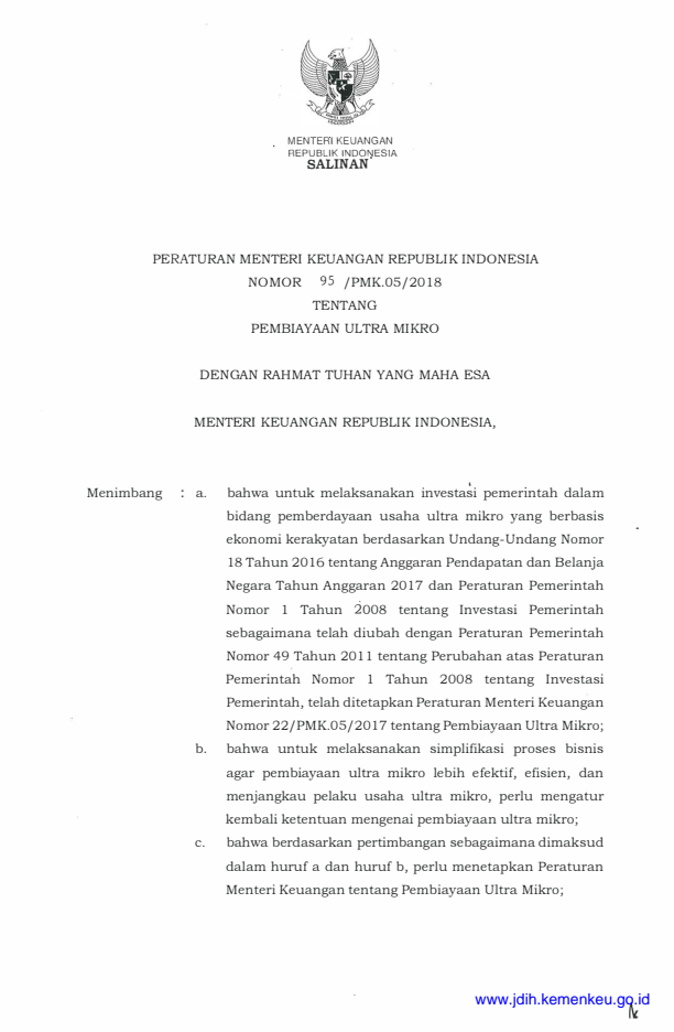 Peraturan Menteri Keuangan Nomor 95/PMK.05/2018