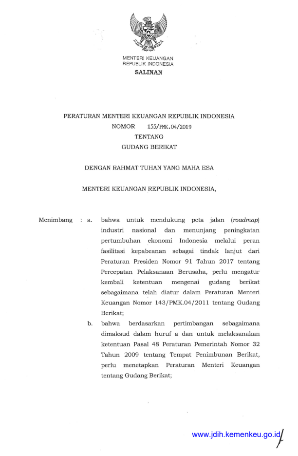 Peraturan Menteri Keuangan Nomor 155/PMK.04/2019