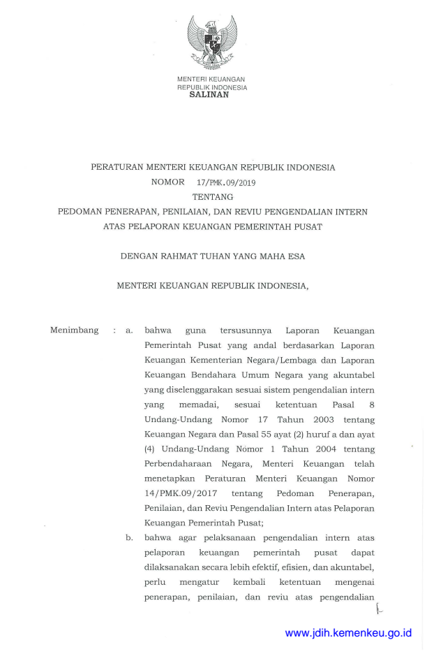 Peraturan Menteri Keuangan Nomor 17/PMK.09/2019