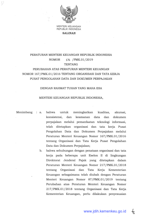 Peraturan Menteri Keuangan Nomor 176/PMK.01/2019