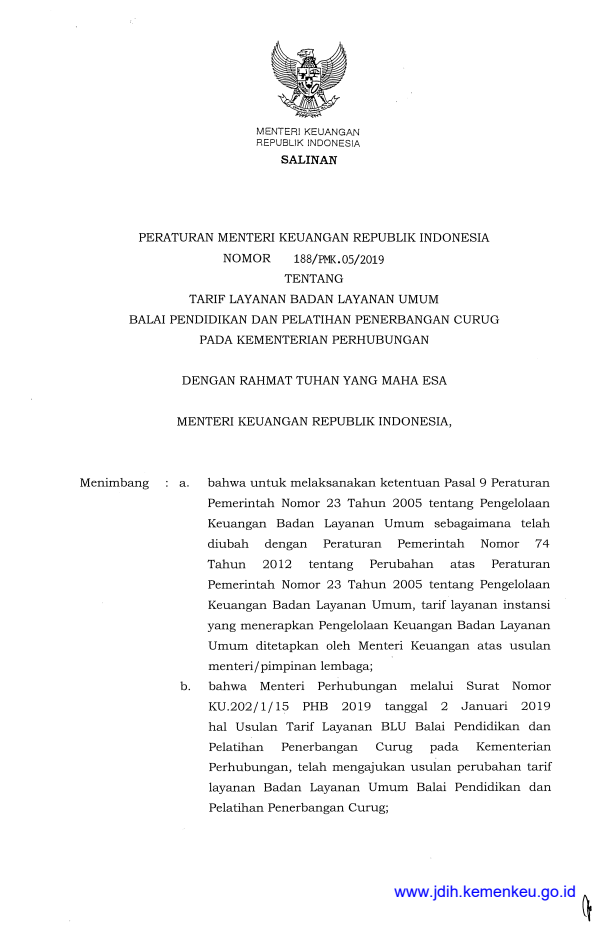 Peraturan Menteri Keuangan Nomor 188/PMK.05/2019