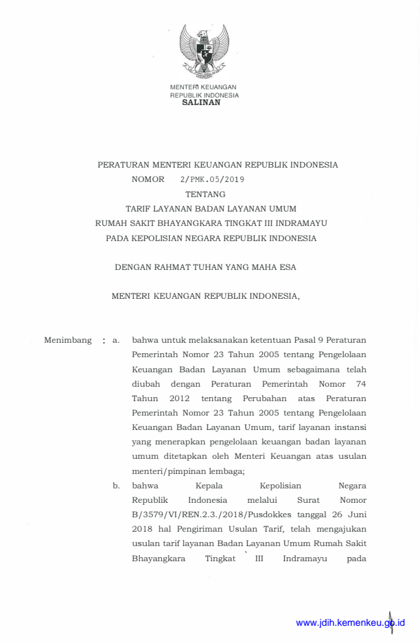 Peraturan Menteri Keuangan Nomor 2/PMK.05/2019