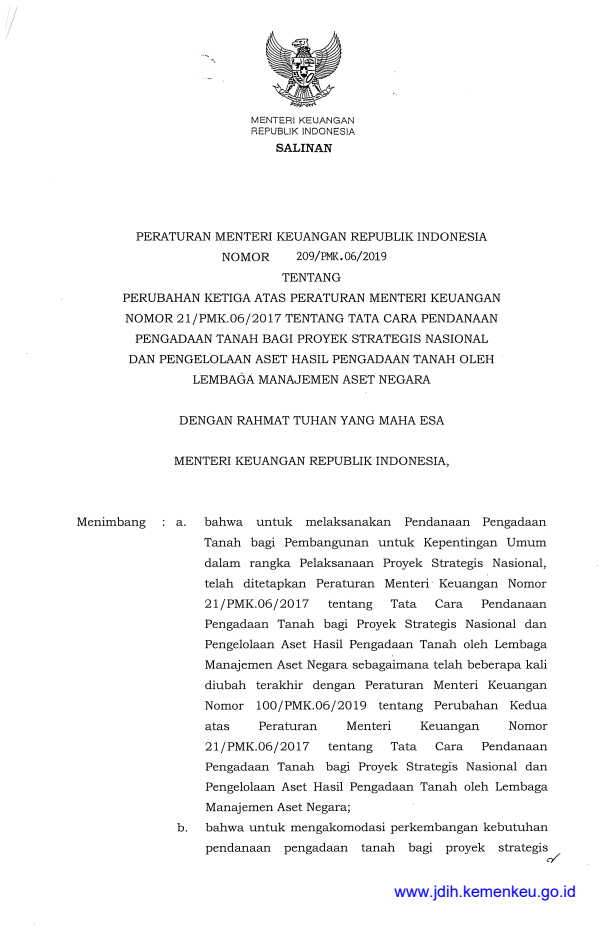 Peraturan Menteri Keuangan Nomor 209/PMK.06/2019