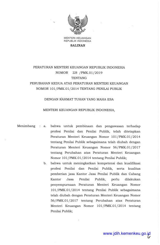 Peraturan Menteri Keuangan Nomor 228/PMK.01/2019