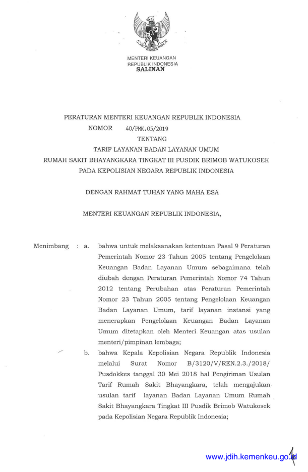 Peraturan Menteri Keuangan Nomor 40/PMK.05/2019