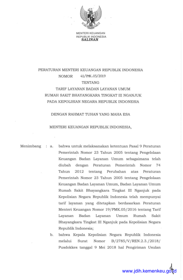 Peraturan Menteri Keuangan Nomor 41/PMK.05/2019