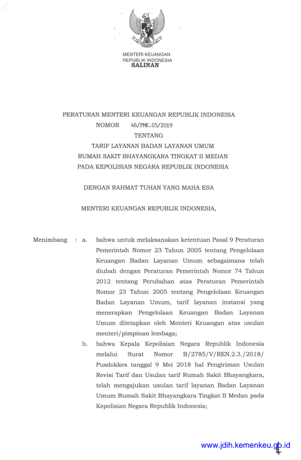 Peraturan Menteri Keuangan Nomor 46/PMK.05/2019