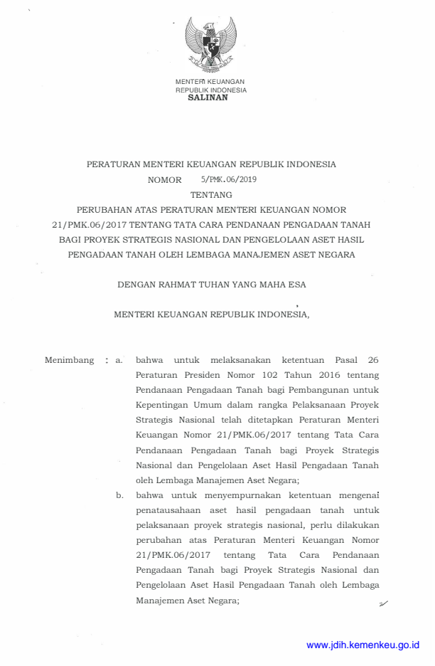 Peraturan Menteri Keuangan Nomor 5/PMK.06/2019