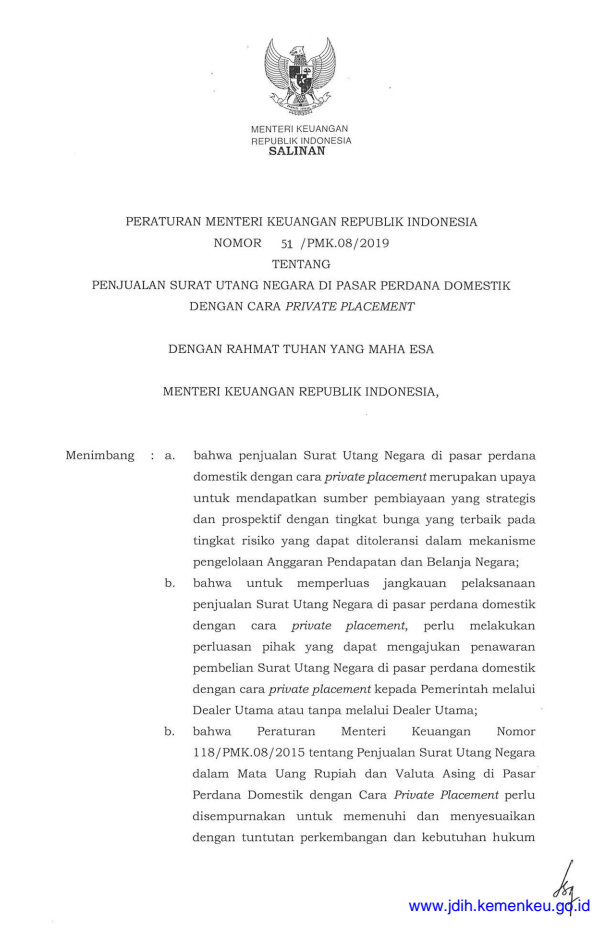 Peraturan Menteri Keuangan Nomor 51/PMK.08/2019