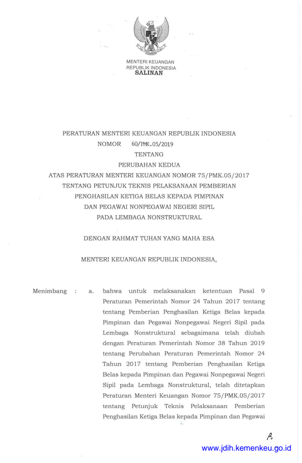 Peraturan Menteri Keuangan Nomor 60/PMK.05/2019