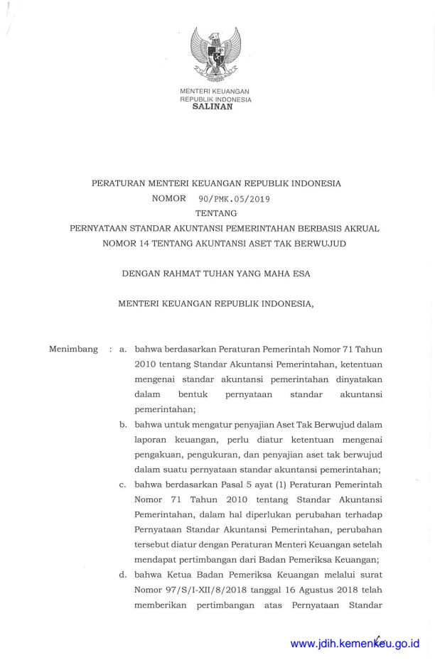 Peraturan Menteri Keuangan Nomor 90/PMK.05/2019