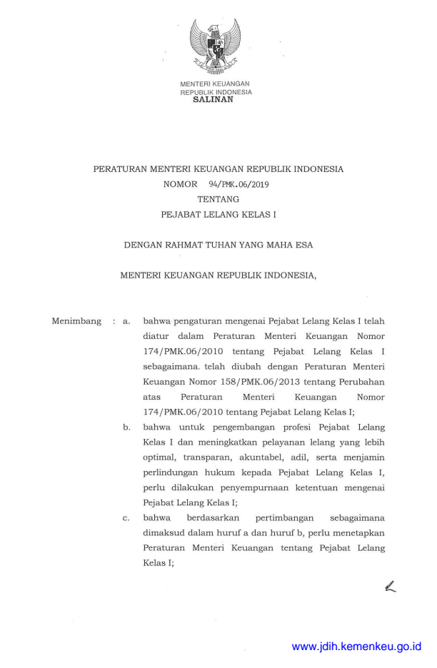 Peraturan Menteri Keuangan Nomor 94/PMK.06/2019