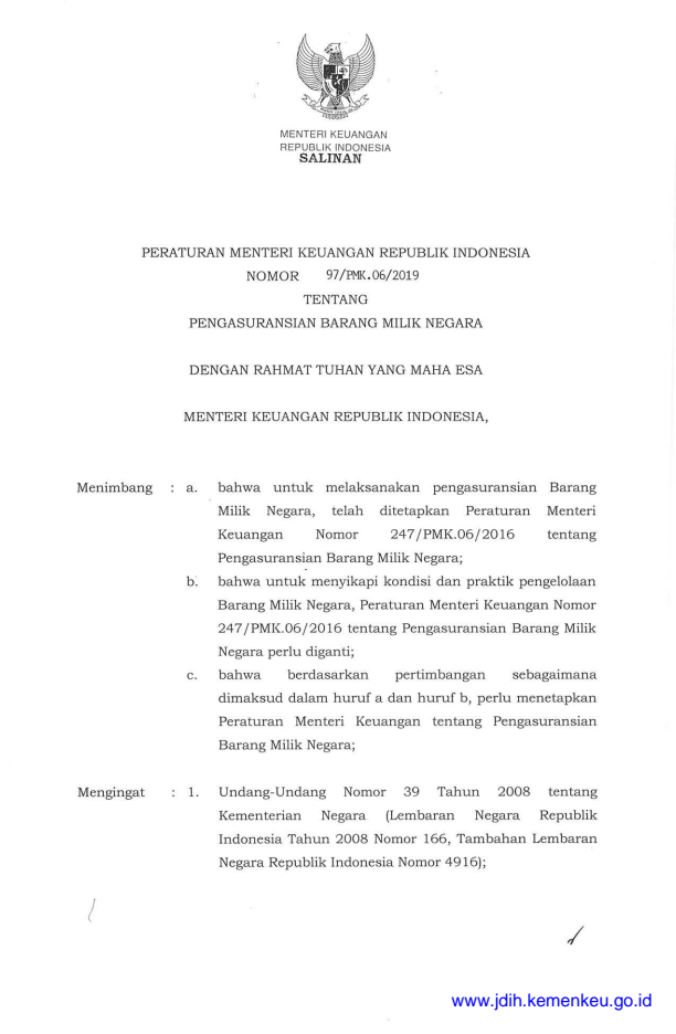 Peraturan Menteri Keuangan Nomor 97/PMK.06/2019