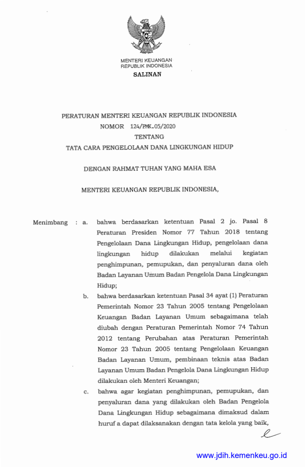 Peraturan Menteri Keuangan Nomor 124/PMK.05/2020