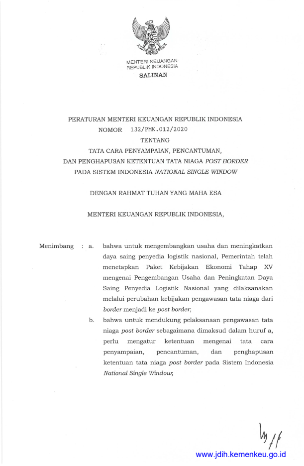 Peraturan Menteri Keuangan Nomor 132/PMK.012/2020