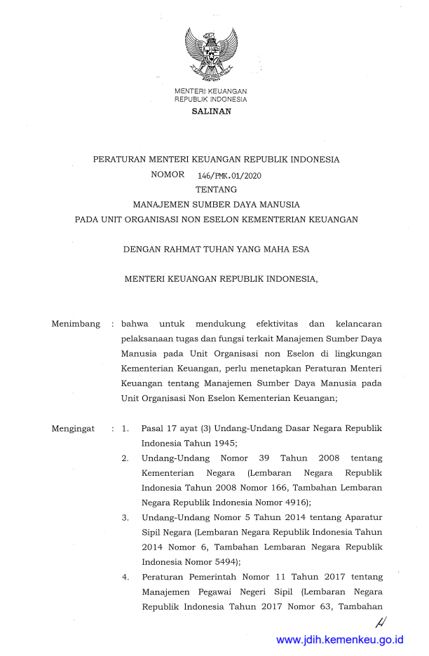 Peraturan Menteri Keuangan Nomor 146/PMK.01/2020