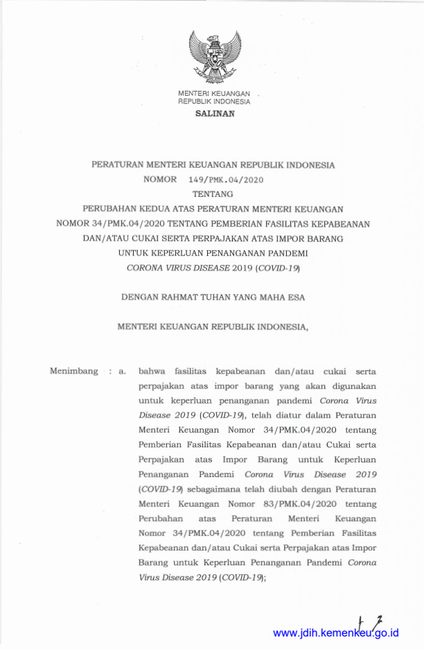 Peraturan Menteri Keuangan Nomor 149/PMK.04/2020