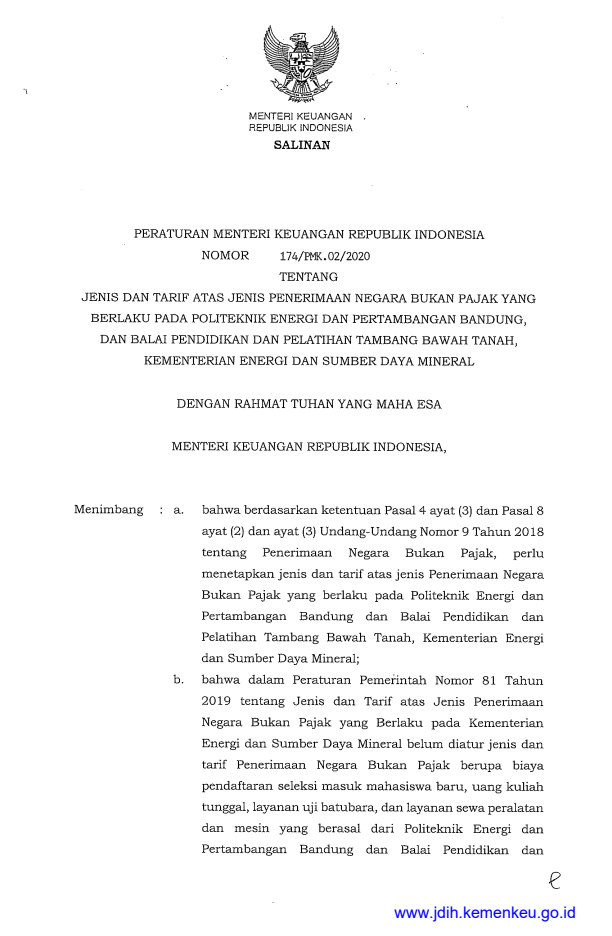 Peraturan Menteri Keuangan Nomor 174/PMK.02/2020