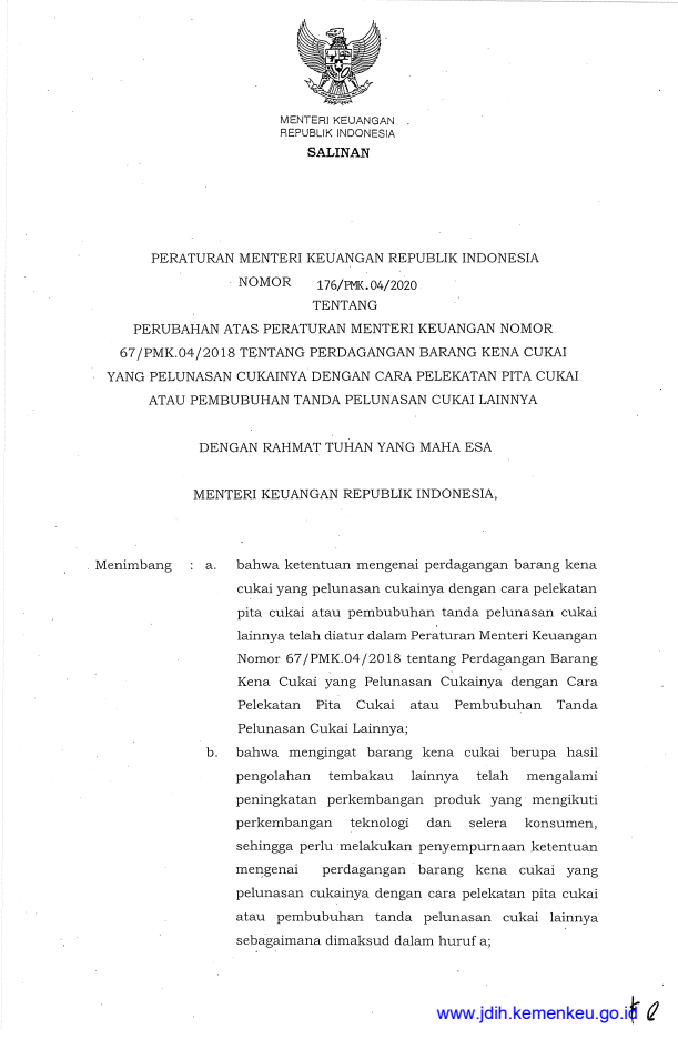 Peraturan Menteri Keuangan Nomor 176/PMK.04/2020