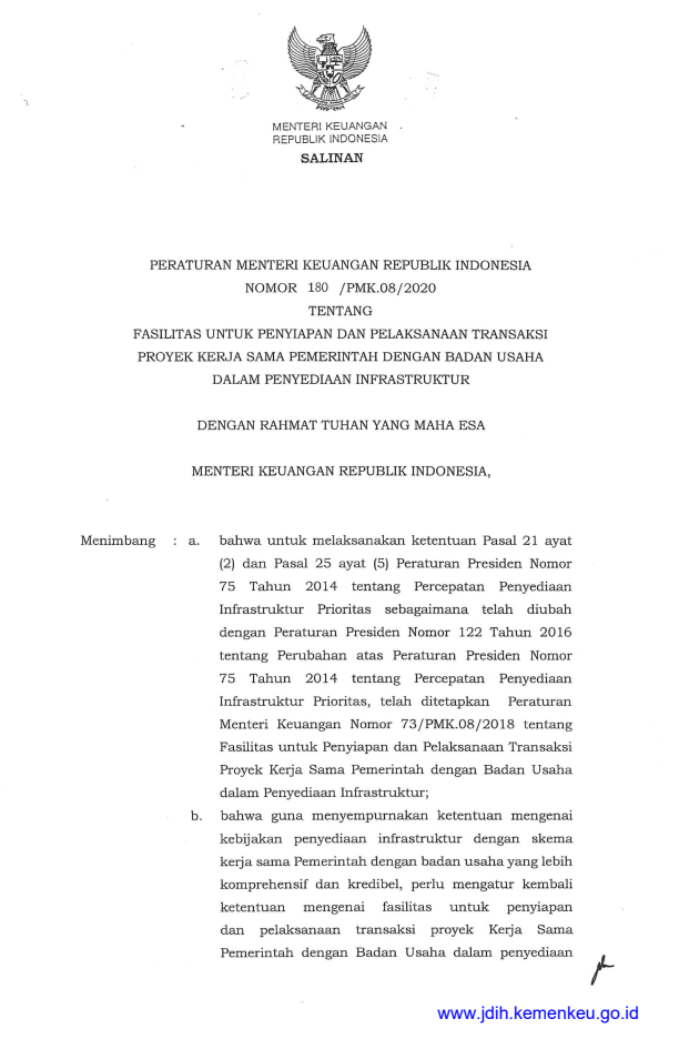 Peraturan Menteri Keuangan Nomor 180/PMK.08/2020